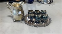 Silver Plate - Tray, Six Goblets, Pitcher