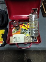 Red bin with fishing gear