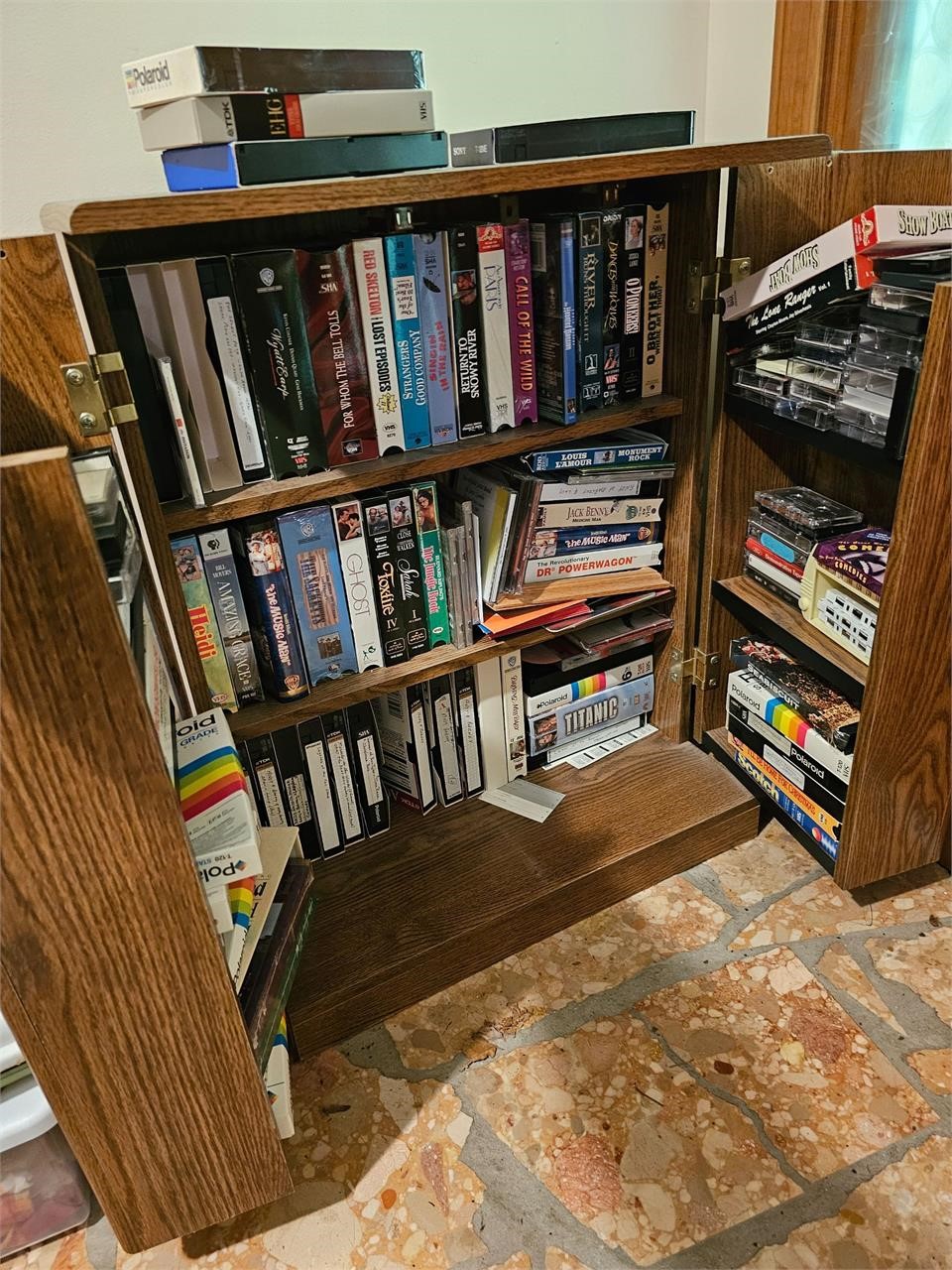 VHS collection with cabinet