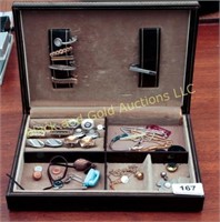 Black Jewelry Box w/ Mostly Men's Costume Jewelry