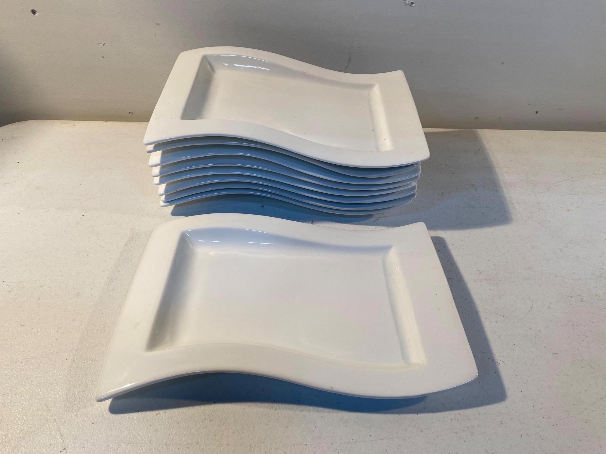 Set of (9) Rectangular serving plates in white