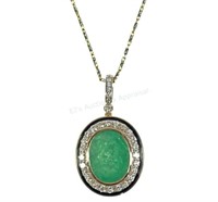18k Gold, Emerald & Diamond Pendant Necklace
