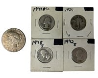 Us Silver Coins- 1923 S Peace Dollar, Quarters