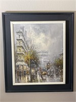 Framed Canvas Painting: European Street Scene