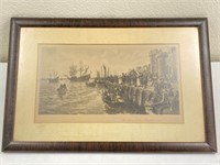 Antique Framed Print: The Sailing Of The Mayflower