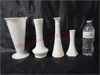 Vintage Milk Glass Vases ~ Lot of 4