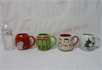 Peanuts Snoopy Christmas Coffee Mugs ~ Lot of 4