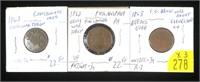 3- 1863 Civil War tokens, rarity 3 and 5 - x3