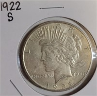 1922 "S" - PEACE SILVER DOLLAR (5)