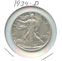 1939-D Walking Liberty Silver Half Dollar
