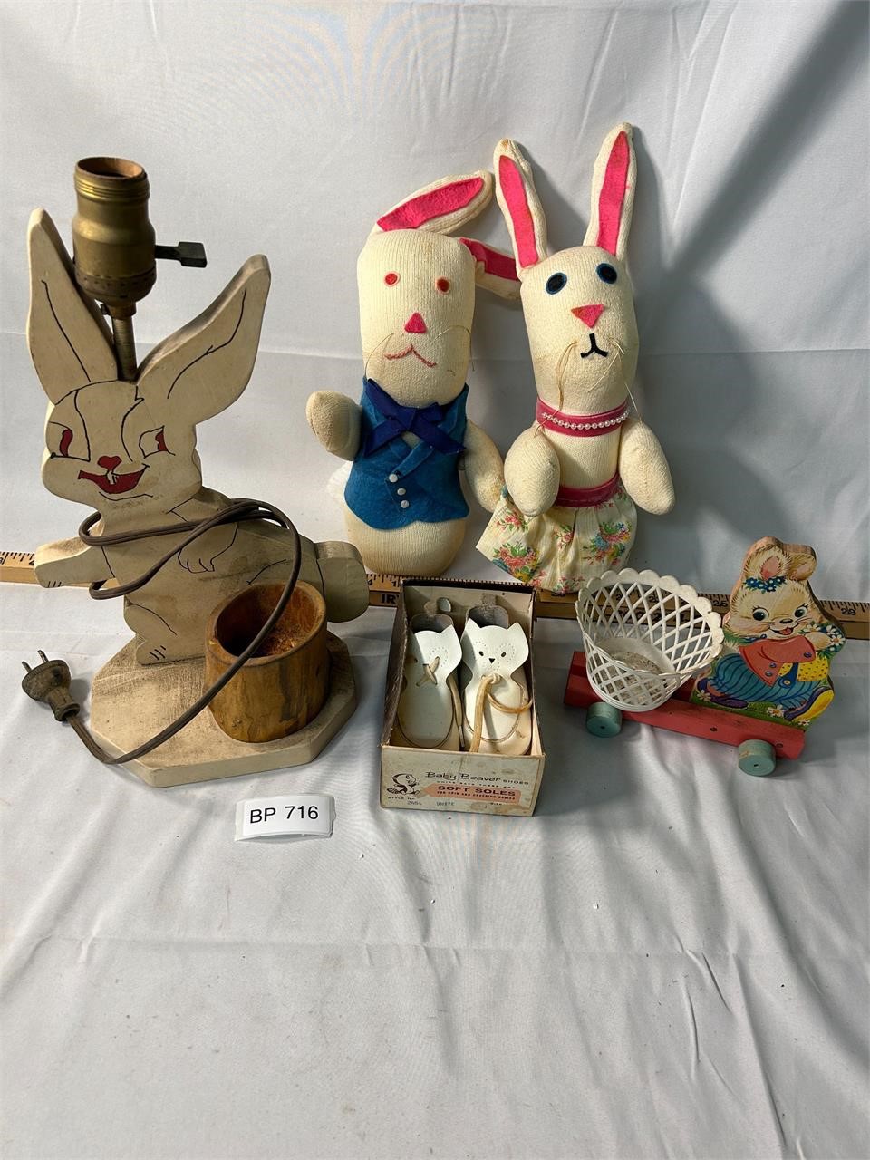 Lot of VTG Assorted Bunny Items Lamp Stuffed Toys