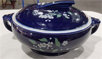 Hall '30s Deco China Blue Garden Sundial Casserole