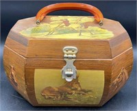 Vintage Decoupage Wooden Box Purse W/ Horses On