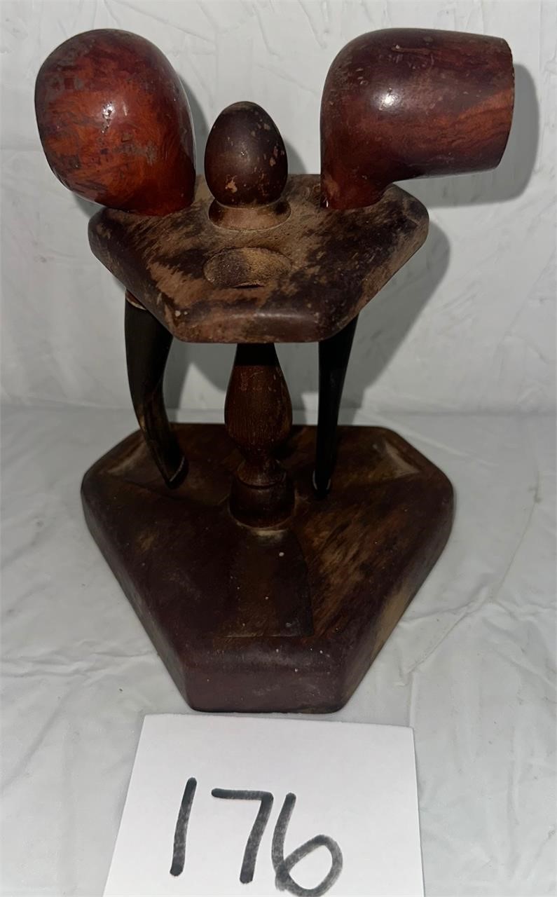 Wooden Pipe Stand with Two Pipes