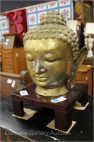 Brass Buddha Bust on Stand