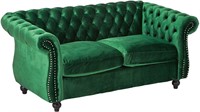 Loveseat Sofa, Emerald and Dark Brown