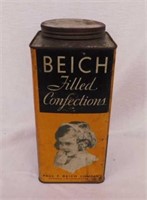 1920's Beich filled confections 5 lb. candy tin,