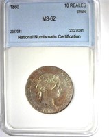 1860 10 Reales NNC MS-62 Spain