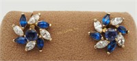 Vintage Sterling Silver Stud Or W Cluster Earrings