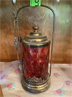 Antique Cranberry Glass Pickle Jar