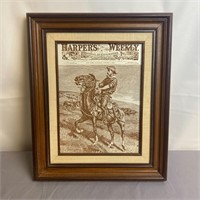 Framed Harpers Weekly Engraved Print by Remington