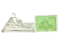 2 Glass Box Lids w Neo-Classical Nudes, Uranium +