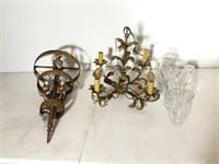 Antique Bronzed Chandelier Light Fixture Glass