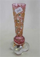 Moser cranberry decorated 5" vase w/ball feet