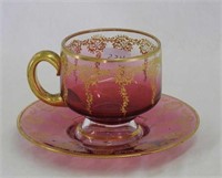 Moser rubina cup & saucer