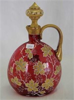 Moser cranberry decorated 9" decanter or jug