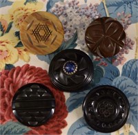 Five Carved Bakelite Buttons