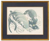 Embossed Lithograph of Koi Fish, Monogrammed.