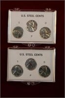2 US Steel Cents, S, P, D
