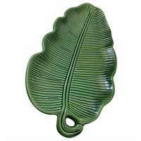 Vintage Green Leaf Ceramic Serving Dish