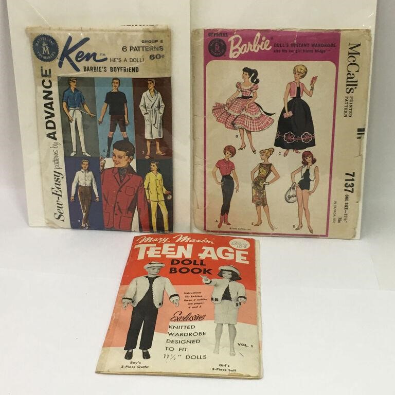 3 Sewing Patterns Incl. Mattel Ken & Barbie