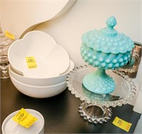 Candlewick Cake Plate, Hobnail Compote, (3)