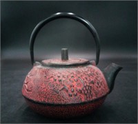 Japanese Red Cast Iron Teapot Tet Subin Bamboo
