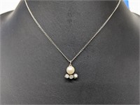 .925 Sterling Silver Faux Pearl Pendant & Chain