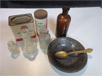 Silver Dish & Spoon, Vintage Bottles