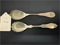 Pair of coin silver sugar spoons or shells one by