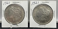 (2) 1921 Morgan Silver Dollar Unc.