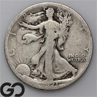 1921-S Walking Liberty Half Dollar, VG Bid: 95