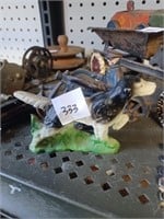 Cast Iron Dog and Man on Motorcycle Figure