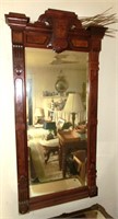 ornate wal. beveled mirror w/raise burl c.1870