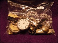 Pocketwatches (for Parts) and Jewelry Lot