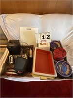 Tins, cutting board, heater, etc.