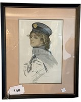 Vintage Harrison Fisher Soldier Girl Lady Print