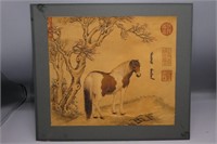 ORIENTAL 'LONELY HORSE' PORTRAIT W/CURSIVE SCRIPT