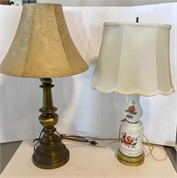 Vintage Floral Lamp & Brass Lamp
