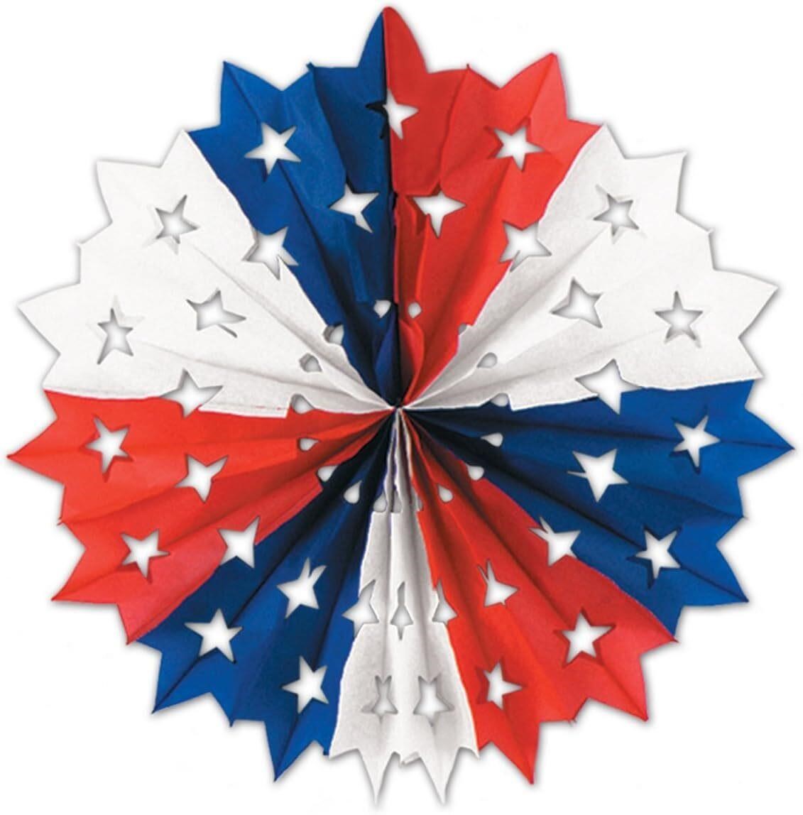 Club Pack of 12 Patriotic Star Fan Decorations 22